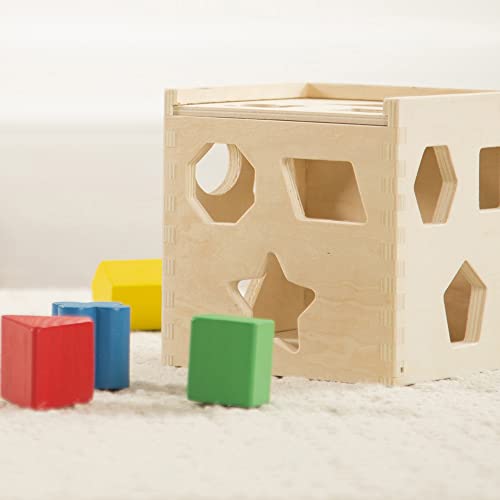 Melissa and Doug Shape Sorting Cube - Classic Wooden Toy With 12 Shapes - Kids Shape Sorter Toys For Toddlers Ages 2+