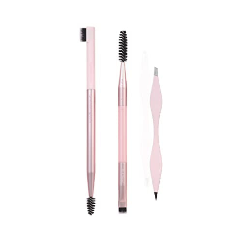 Real Techniques Brow Shaping Set, Spoolie, Brow Brushes, Tweezers, Dual-Ended Eyebrow Tools, For Styling, and Shaping Eyebrows, Get Full, Fluffy Brows, 3 Piece Set