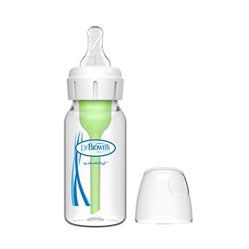 Dr. Brown’s Natural Flow® Anti-Colic Options+™ Narrow Glass Baby Bottle 4 oz/120 mL, with Level 1 Slow Flow Nipple, 1 Pack, 0m+