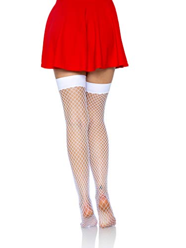 Leg Avenue Women's Nurse Fishnet Thigh Highs, White/Red, O/S