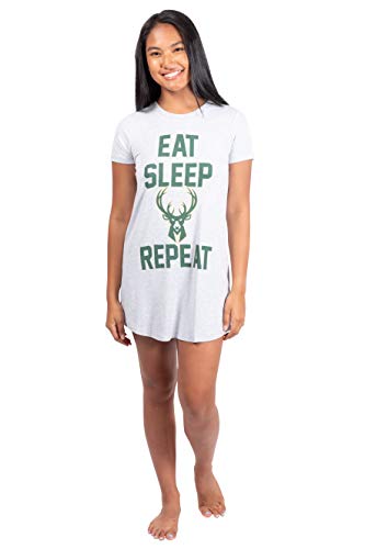 Ultra Game NBA Milwaukee Bucks Womens Super Soft Sleepwear Pajama Loungewear Tee Shirt Nightgown, Heather Gray, XX-Large