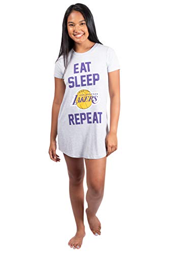 Ultra Game NBA Los Angeles Lakers Womens Super Soft Sleepwear Pajama Loungewear Tee Shirt Nightgown, Heather Gray, Small