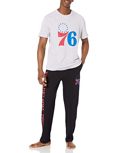 Ultra Game NBA Philadelphia 76ers Mens 2 Piece Super Soft Tee Shirt and Lounge Pants Set, Black, Small