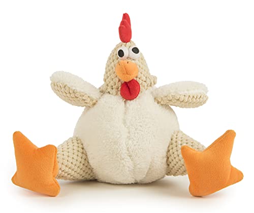 goDog Checkers Fat Rooster Squeaky Plush Dog Toy, Chew Guard Technology - White, Large