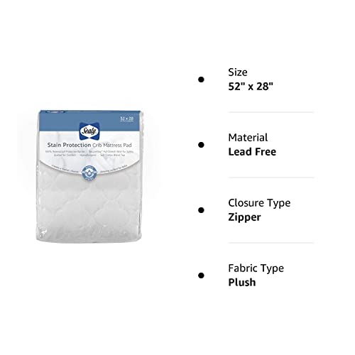 Sealy Stain Protection Waterproof Fitted Toddler Bed and Baby Crib Mattress Pad Cover Protector, Noiseless, Machine Washable and Dryer Friendly 52' x 28' - White