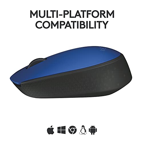Logitech M170 Wireless Mouse for PC, Mac, Laptop, 2.4 GHz with USB Mini Receiver, Optical Tracking, 12-Months Battery Life, Ambidextrous - Blue