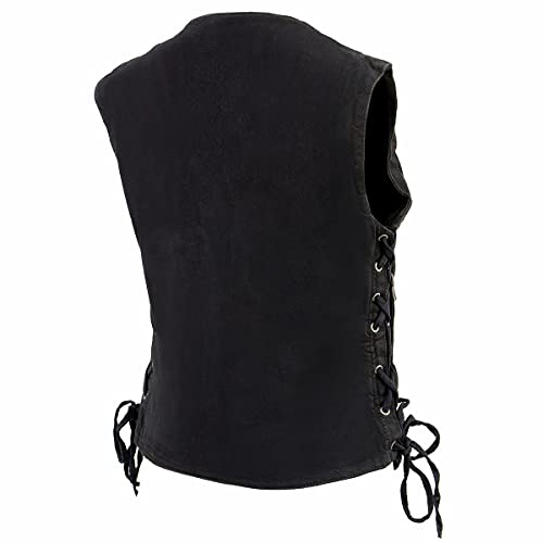 Milwaukee Leather MDL4020 Women's Classic Black ‘6 Pocket’ Side Lace Denim Vest - 4X-Large