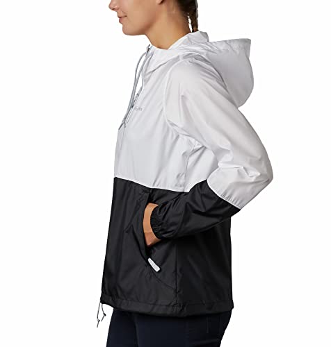 Columbia Women's Flash Forward Windbreaker, Water and Stain Resistant Outerwear, White/black, Large
