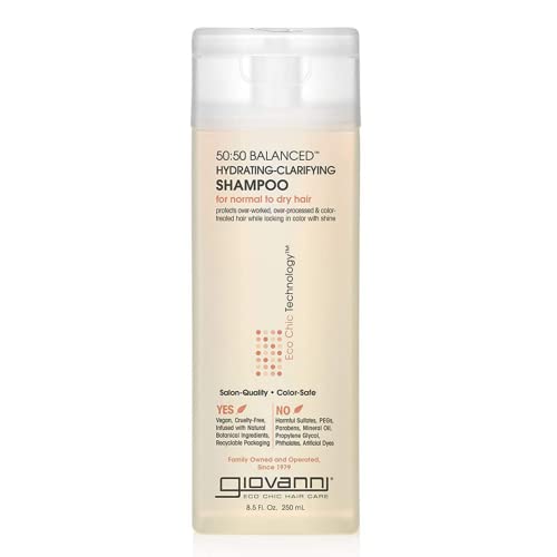 GIOVANNI Eco Chic 50:50 Balanced Hydrating Clarifying Shampoo - Leaves Hair pH Balanced for Over-Processed Hair, Provides Moisture and Protection, Salon Quality, No Parabens, Color Safe - 8.5 oz