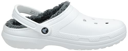 Crocs Unisex Men's and Women's Classic Lined Clog | Fuzzy Slippers, White/Grey 2, 3 US