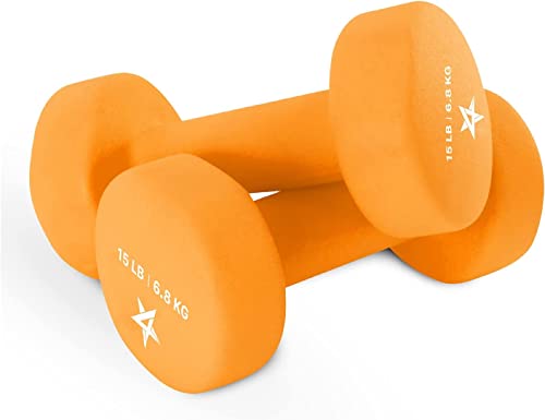 Yes4All Non-Slip, Hexagon Neoprene Dumbbells – 15lbs Neoprene Dumbbell Set for Muscle Toning, Strength Building, Weight Loss (Dark Orange - Pair)