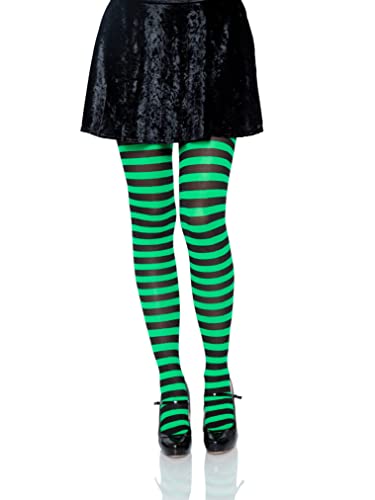 Leg Avenue Women's Nylon Striped Tights, Black/Green, One Size
