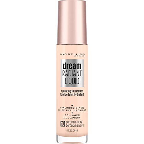 Maybelline Dream Radiant Liquid Medium Coverage Hydrating Makeup, Lightweight Liquid Foundation, Porcelain Ivory, 1 Count