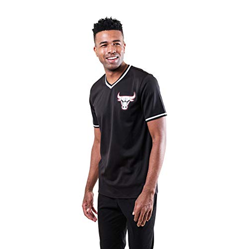 Ultra Game NBA Chicago Bulls Mens Jersey V-Neck Mesh Short Sleeve Tee Shirt, Black, Medium