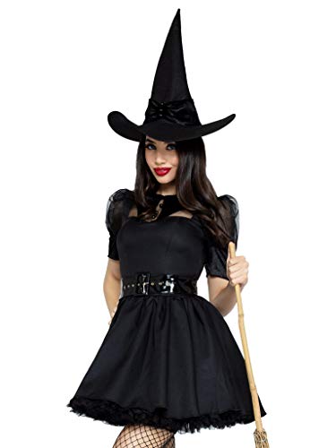 Leg Avenue 3 Piece Bewitching Witch Set with Hat-Sexy Vintage Pin Up Halloween Costume for Women, Black, Large
