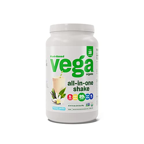 Vega Organic All-in-One Vegan Protein Powder French Vanilla (18 Servings) Superfood Ingredients, Vitamins for Immunity Support, Keto Friendly, Pea Protein for Women and Men, 1.5 lbs(Packaging May Vary)