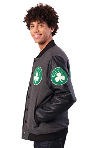Ultra Game NBA Boston Celtics Mens Full Zip Classic Varsity Jacket, Charcoal Heather, Large