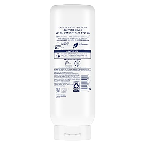 Dove Ultra Daily Moisture Concentrate Shampoo for Dry Hair Moisturizes and Smooths in 30 Seconds, Ultra-Lather Technology and 2X More Washes 20 oz