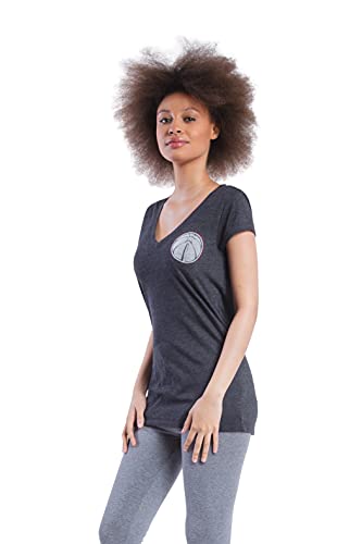 Ultra Game -NBA Washington Wizards Womens V-Neck Rhinestone Short Sleeve Tee Shirt, Charcoal Heather, Medium