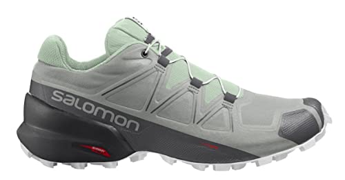 Salomon Speedcross 5 Trail Running Shoes for Women, Wrought Iron/Spray/White, 6.5