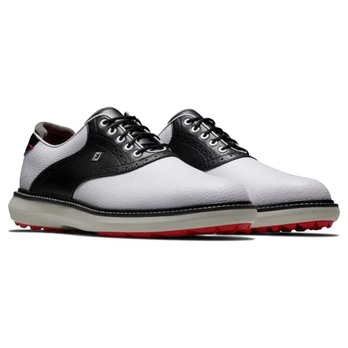10.5 FootJoy Men's Traditions Spikeless Golf Shoe, White/Black