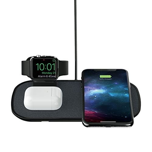 mophie 3-in-1 Wireless Charging Pad - 7.5W Qi-Certified for Fast Charging, Compatible with iPhone 11, 12, 11/12 Pro/Pro Max, XS Max, XS, XR, X, iPhone 8| 8 Plus, AirPods and Apple Watch (Black)