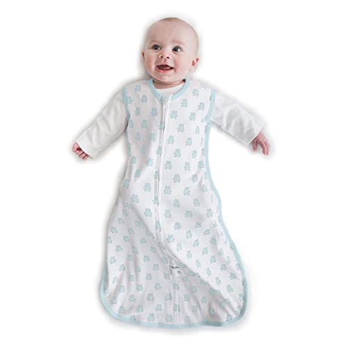 Amazing Baby Cotton Sleeping Sack, Wearable Blanket with 2-way Zipper, Pastel Blue Tiny Bears, Small (0-6 mo)