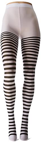 Leg Avenue Women's Nylon Striped Tights, Black/White, 3X