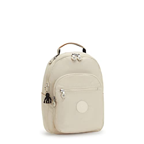 Kipling Women's Seoul Small Backpack, Durable, Padded Shoulder Straps with Tablet Sleeve, School Bag, Light Sand, 10'' L x 13.75'' H x 6.25'' D