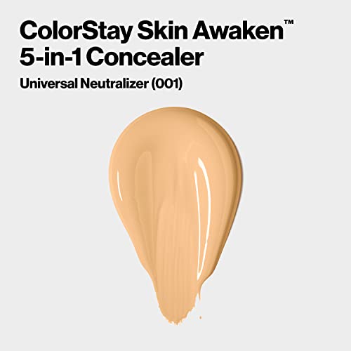 Revlon ColorStay Skin Awaken 5-in-1 Concealer, Lightweight, Creamy Longlasting Face Makeup with Caffeine and Vitamin C, For Imperfections, Dark Circles and Redness, 001 Universal Neutralizer, 0.27 fl oz