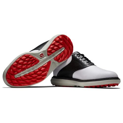 10.5 FootJoy Men's Traditions Spikeless Golf Shoe, White/Black
