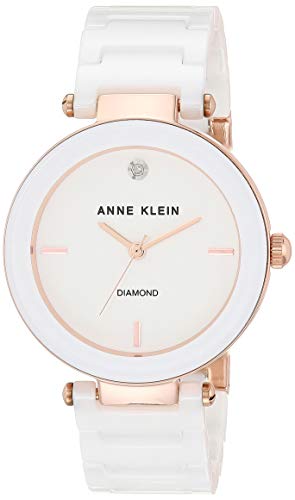 Anne Klein Women's AK/1018RGWT Diamond-Accented White Ceramic Bracelet Watch