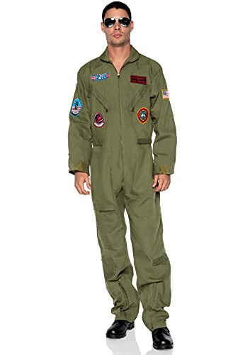 Leg Avenue mens - Official Top Gun Flight Suit 8s Movie Jumpsuit Halloween for Men Adult Sized Costumes, Khaki/Green, X-Large US