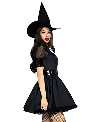 Leg Avenue 3 Piece Bewitching Witch Set with Hat-Sexy Vintage Pin Up Halloween Costume for Women, Black, Small