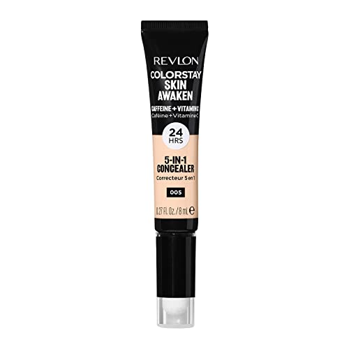 Revlon ColorStay Skin Awaken 5-in-1 Concealer, Lightweight, Creamy Longlasting Face Makeup with Caffeine and Vitamin C, For Imperfections, Dark Circles and Redness, 005 Fair, 0.27 fl oz