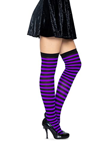 Leg Avenue Women's Nylon Striped Stockings, Black/Purple, One Size
