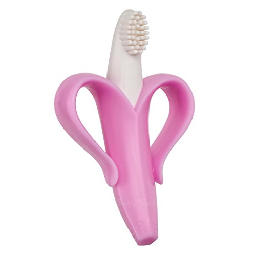 Baby Banana - Pink Banana Toothbrush, Training Teether Tooth Brush for Infant, Baby, and Toddler