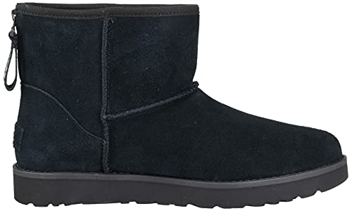 UGG Women's Classic Mini Logo Zip Fashion Boot, Black, 5