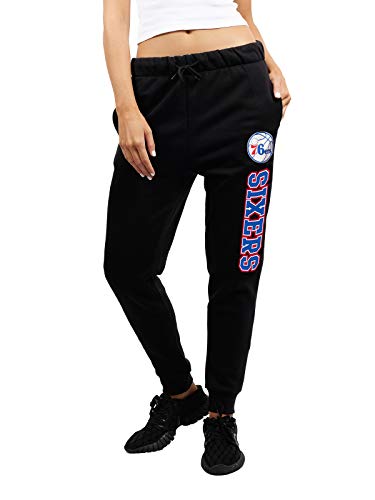 Ultra Game NBA Philadelphia 76ers Womens Jogger Pants Active Basic Fleece Sweatpants , Black, X-Large