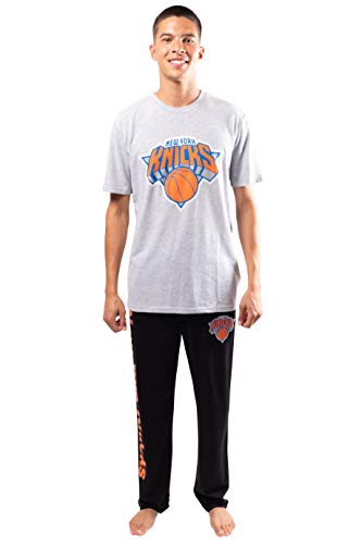 Ultra Game NBA New York Knicks Mens 2 Piece Super Soft Tee Shirt and Lounge Pants Set, Black, Medium