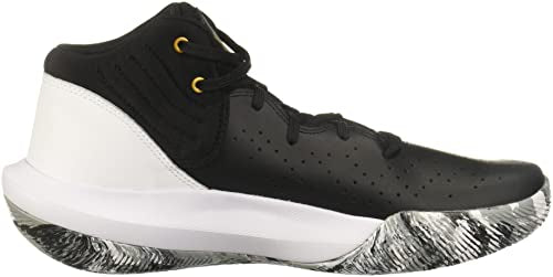 Under Armour Unisex Jet '21 Basketball Shoe, (006) Black/White/Metallic Gold, 11 US Men