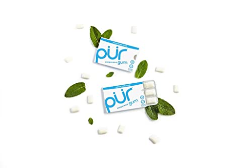 PUR Gum | Sugar Free Chewing Gum | 100% Xylitol | Vegan, Aspartame Free, Gluten Free and Keto Friendly | Natural Peppermint Flavored Gum, 9 Pieces (Pack of 12)