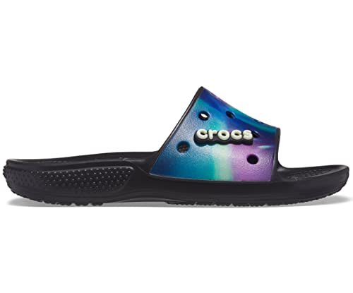 Crocs unisex adult Men's Women's Classic Slide Sandal, Multi/Blackout of This World, 13 Women 11 Men US