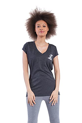 Ultra Game NBA Los Angeles Lakers Womens V-Neck Rhinestone Short Sleeve Tee Shirt, Charcoal Heather, Medium