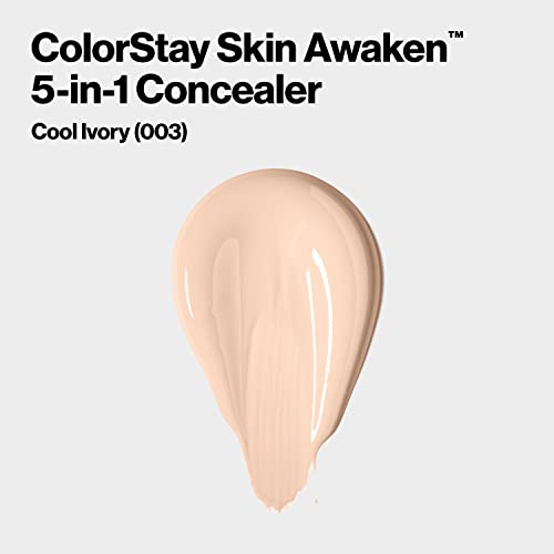 Revlon ColorStay Skin Awaken 5-in-1 Concealer, Lightweight, Creamy Longlasting Face Makeup with Caffeine and Vitamin C, For Imperfections, Dark Circles and Redness, 003 Cool Ivory, 0.27 fl oz
