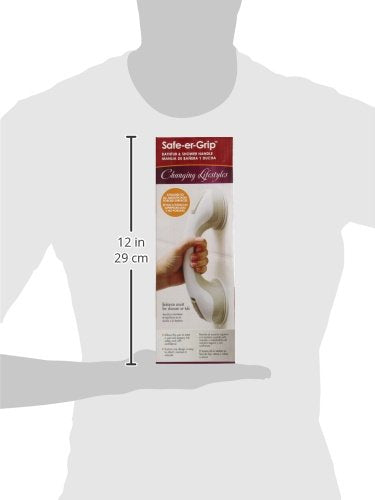Safe-er-Grip Safe-er-Grip Changing Lifestyles Suction Cup Grab Bars for Bathtubs and Showers; Safety Bathroom Assist Handle, White and Grey, 12 inches