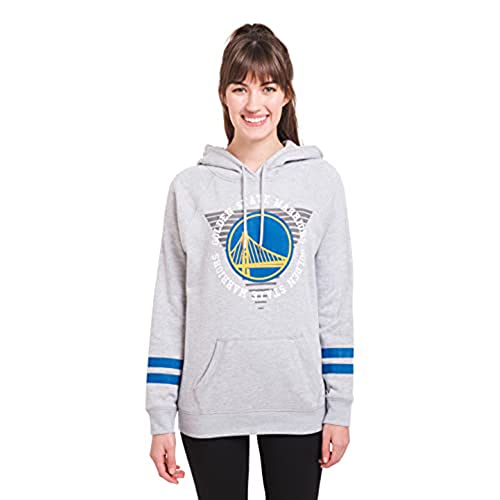 Ultra Game NBA Golden State Warriors Womens Soft Fleece Pullover Hoodie Sweatshirt With Varsity Stripe, Heather Gray, Small