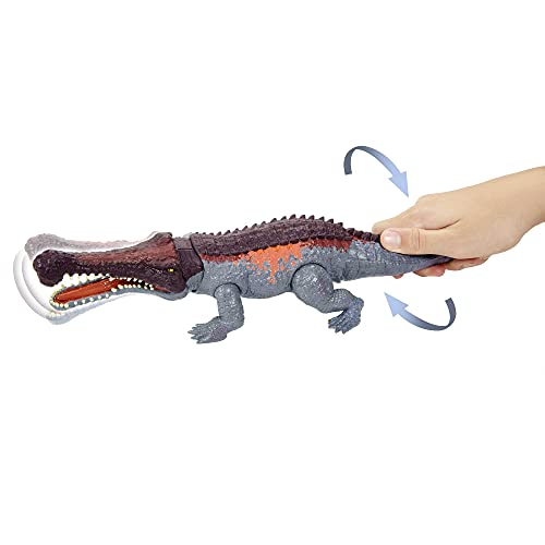 Jurassic World Toys Massive Biters Sarcosuchus Larger-Species Dinosaur Action Figure, Tail-Activated Strike and Chomp Action