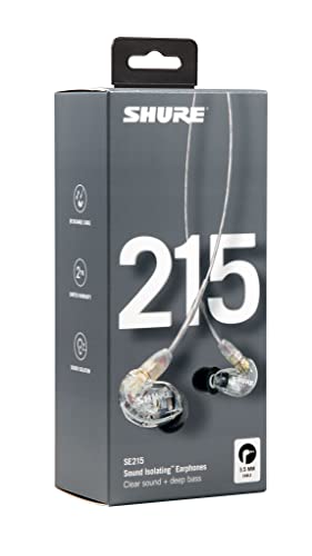Shure SE215 PRO Wired Earbuds - Professional Sound Isolating Earphones, Clear Sound and Deep Bass, Single Dynamic MicroDriver, Secure Fit In Ear Monitor, plus Carrying Case and Fit Kit - Clear (SE215-CL)