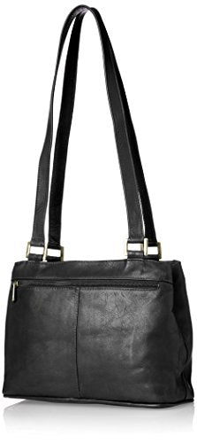 Piel Leather Double Compartment Shoulder Bag, Black, One Size